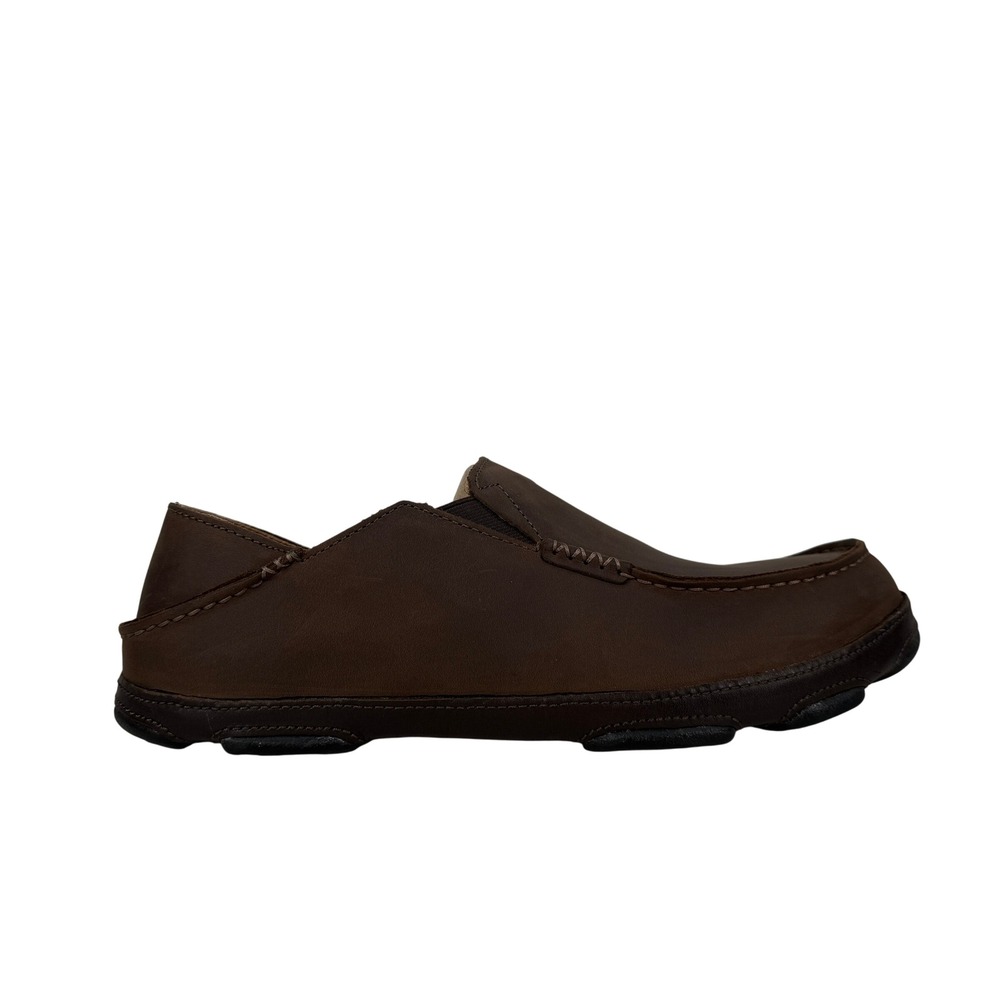 Olukai Moloa Slip On Loafers Mens 12 Dark Wood Brown Leather Comfort Shoes - Picture 3 of 14